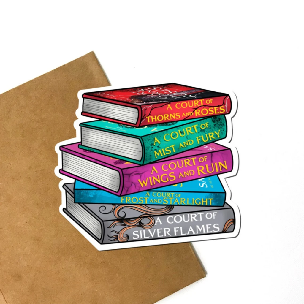 ACOTAR Books Vinyl Sticker, A court of thorns and roses, a court of mist and fury, a court of wings and ruin; a court of frost and starlight, a court of silver flames, gift ideas for her, for ACOTAR readers and fantasy lovers