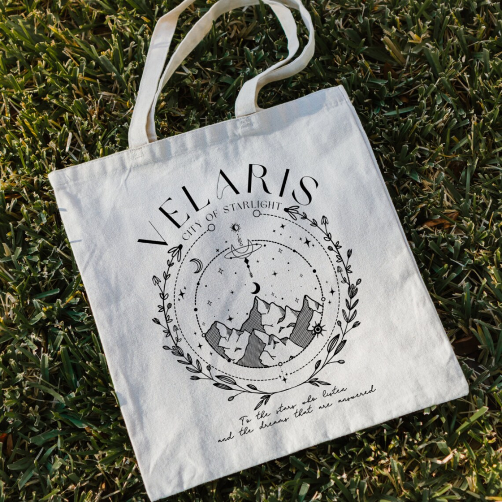 Velaris Artwork Tote Bag Canvas Einkaufstasche - City of Starlight ACOTAR Merch, Print, Das Reich der sieben Höfe, to the stars who listen and the dreams that are answered, A Court of Thorns and Roses; birthday and holiday and christmas gift ideas for ACOTAR by Sarah J Maas readers