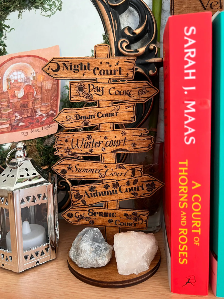 Standing Wooden Signposts, laser engraved, literary places inspired by literature,book merch, bookish merch for ACOTAR fans; Night Court, Summer Court, Autumn Court, Spring Court; A Court of Wings and Ruin gift ideas for birthdays, holidays, Christmas; readers