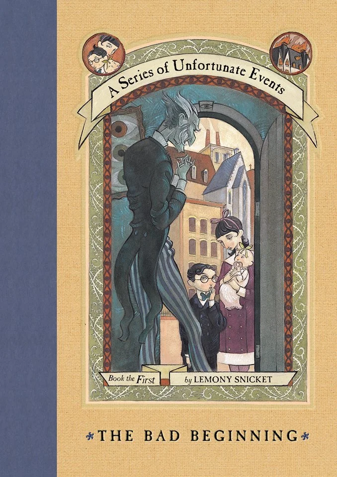 The Bad Beginning (A Series of Unfortunate Events, #1) by Lemony Snickett book cover; best YA books of all time book blog